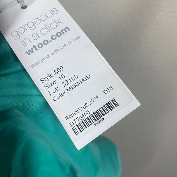 Wtoo 10 Crystal Chiffon Gown Maxi Sheath Dress Teal Mermaid Pleated Hourglass - Picture 8 of 10